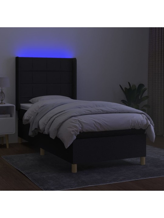 Box spring postel s matrací a LED černá 80 x 200 cm textil