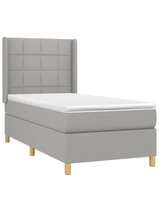 Box spring postel s matrací a LED světle šedá 90x190 cm textil