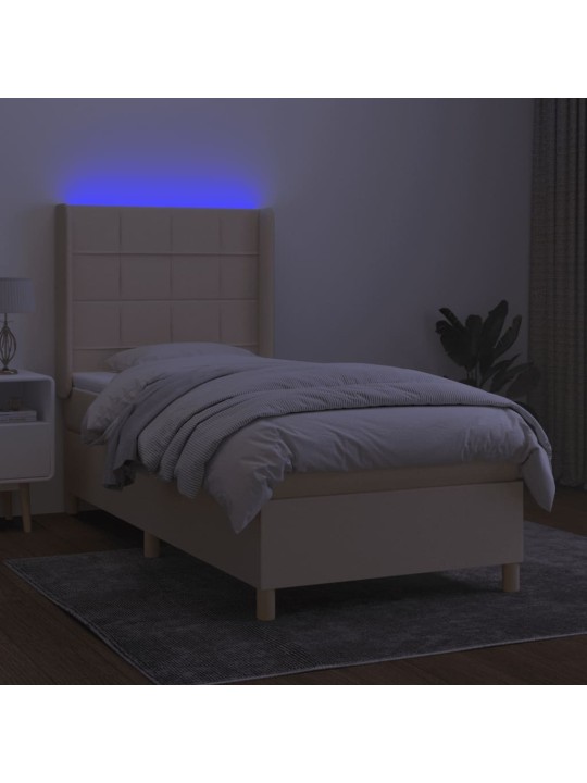 Box spring postel s matrací a LED krémová 90x190 cm textil