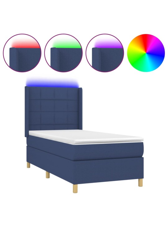 Box spring postel s matrací a LED modrá 90x190 cm textil