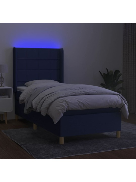 Box spring postel s matrací a LED modrá 90x190 cm textil