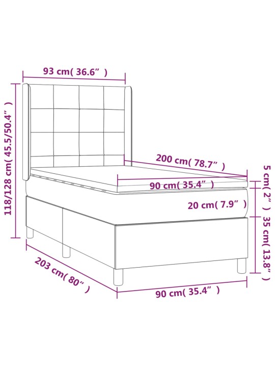 Box spring postel s matrací a LED černá 90x200 cm textil