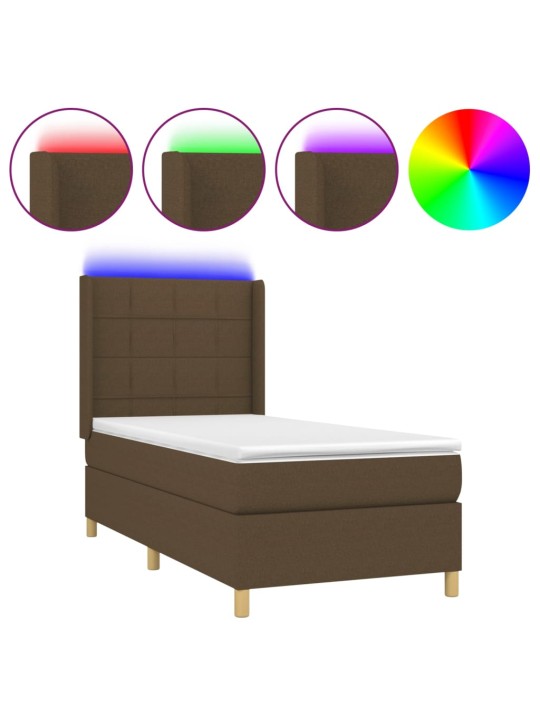 Box spring postel s matrací a led tmavě hnědá 100x200 cm textil