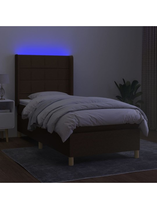 Box spring postel s matrací a led tmavě hnědá 100x200 cm textil