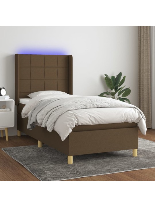 Box spring postel s matrací a led tmavě hnědá 100x200 cm textil