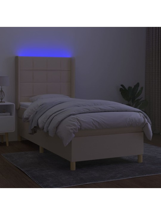 Box spring postel s matrací a led krémová 100x200 cm textil