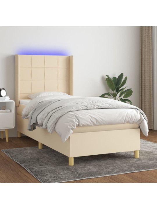 Box spring postel s matrací a led krémová 100x200 cm textil