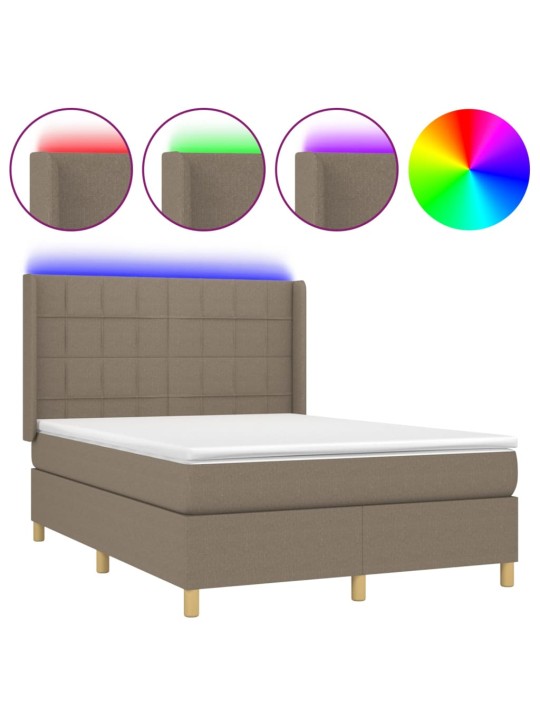 Box spring postel s matrací a led taupe 140x190 cm textil