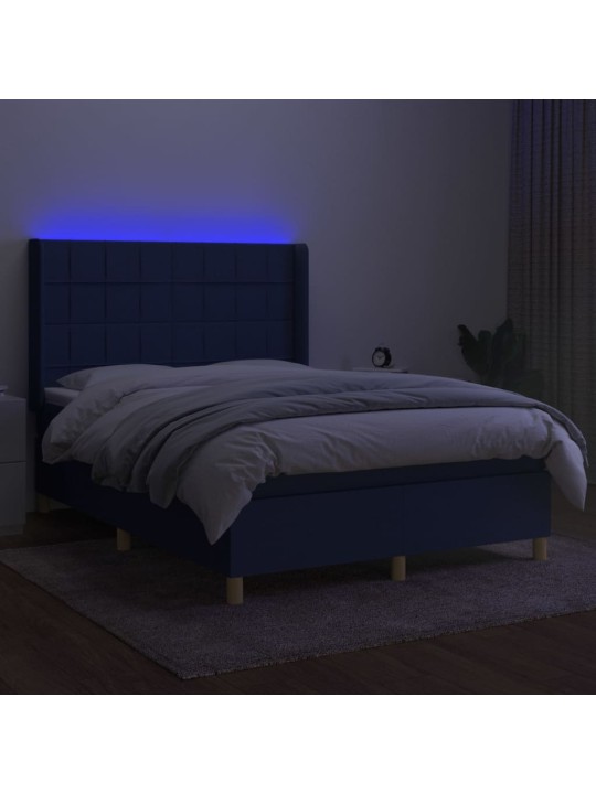 Box spring postel s matrací a LED modrá 140x190 cm textil