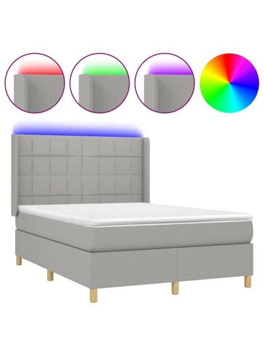 Box spring postel s matrací a LED světle šedá 140x200 cm textil