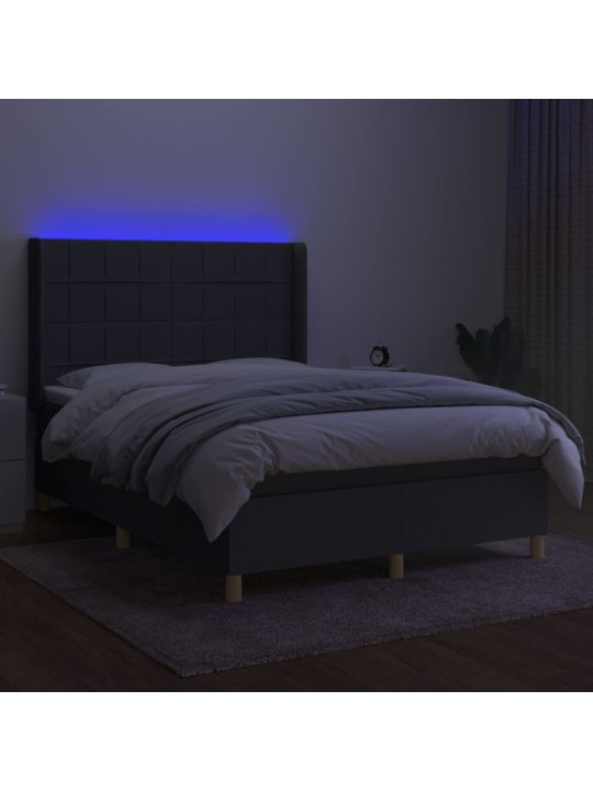 Box spring postel s matrací a LED tmavě šedá 140x200 cm textil