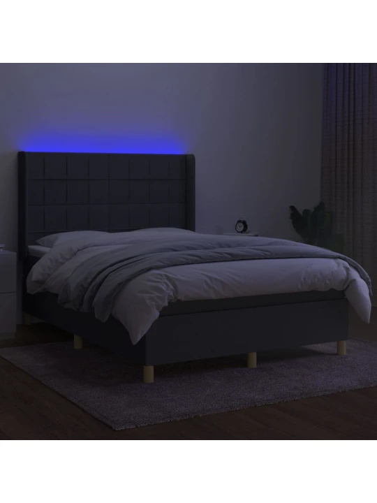 Box spring postel s matrací a LED tmavě šedá 140x200 cm textil