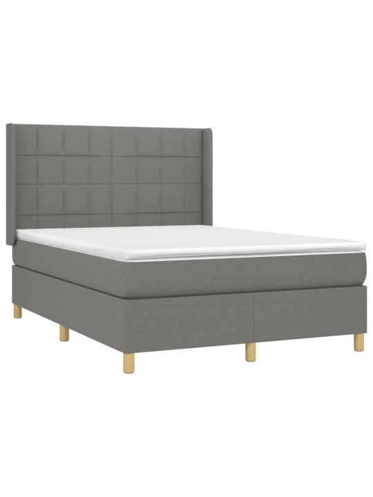 Box spring postel s matrací a LED tmavě šedá 140x200 cm textil