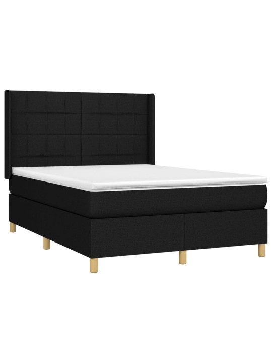 Box spring postel s matrací a LED černá 140x200 cm textil
