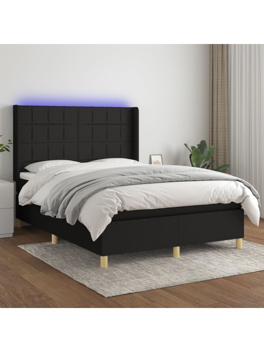 Box spring postel s matrací a LED černá 140x200 cm textil