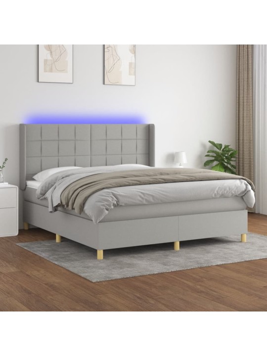 Box spring postel s matrací a LED světle šedá 160x200 cm textil