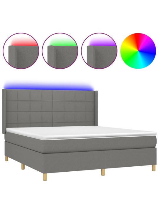 Box spring postel s matrací a LED tmavě šedá 160x200 cm textil