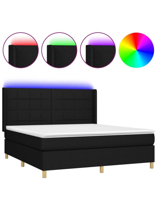 Box spring postel s matrací a LED černá 160x200 cm textil