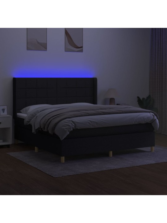 Box spring postel s matrací a LED černá 160x200 cm textil