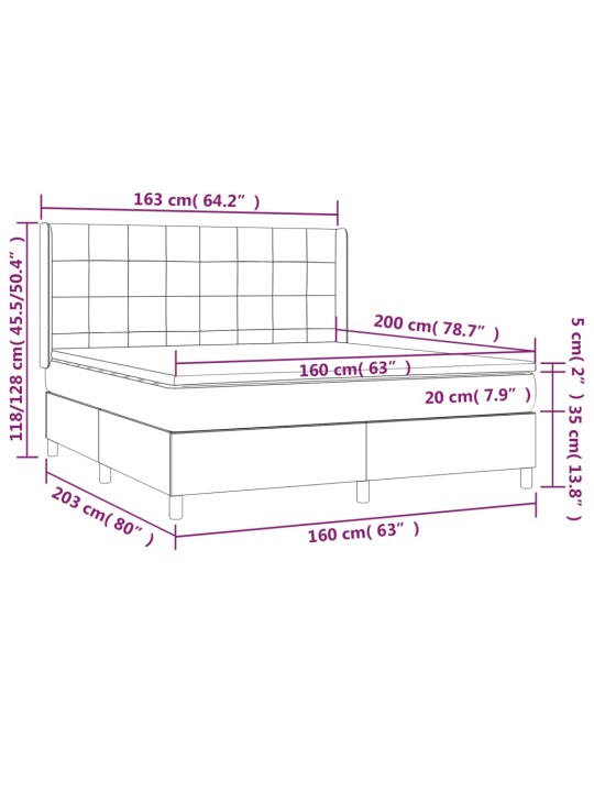 Box spring postel s matrací a LED černá 160x200 cm textil