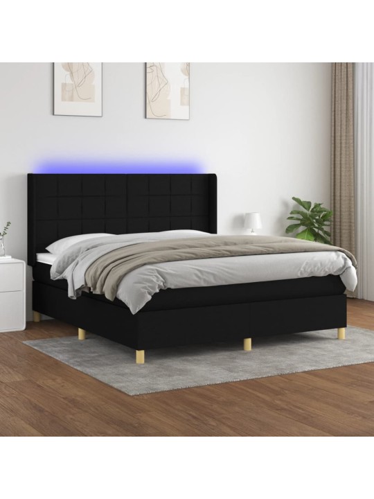 Box spring postel s matrací a LED černá 160x200 cm textil