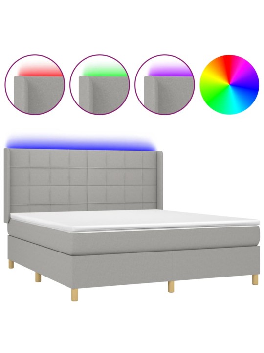 Box spring postel s matrací a LED světle šedá 180x200 cm textil