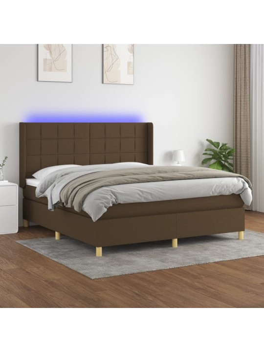 Box spring postel s matrací a led tmavě hnědá 180x200 cm textil