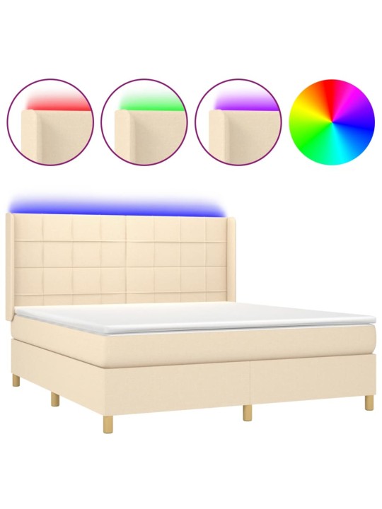 Box spring postel s matrací a led krémová 180x200 cm textil