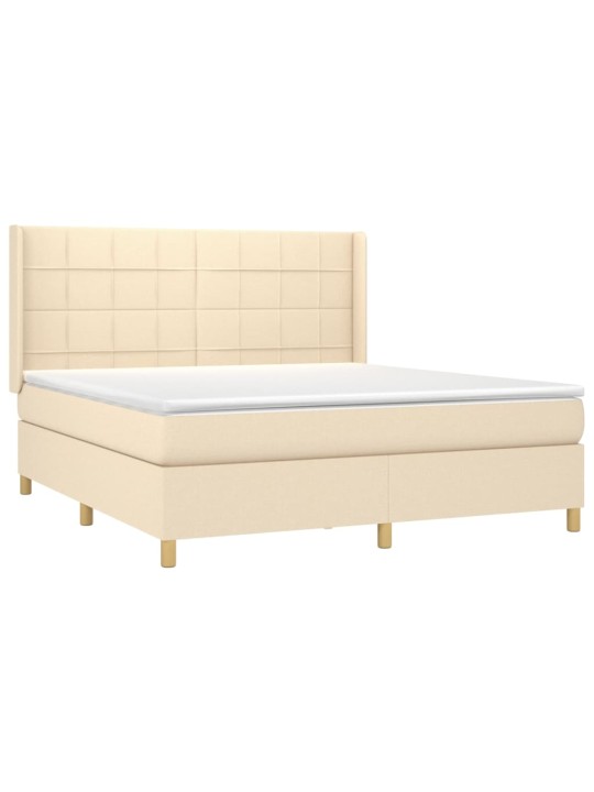 Box spring postel s matrací a led krémová 180x200 cm textil
