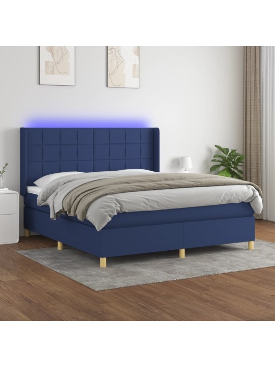 Box spring postel s matrací a led modrá 180x200 cm textil