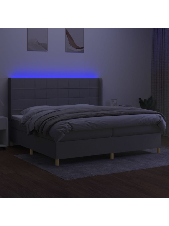 Box spring postel s matrací a LED světle šedá 200x200 cm textil