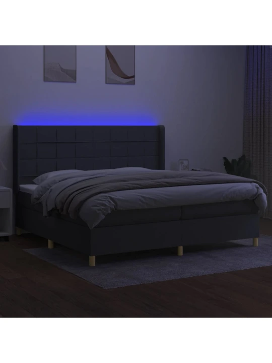 Box spring postel s matrací a LED tmavě šedá 200x200 cm textil