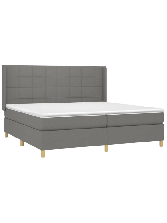 Box spring postel s matrací a LED tmavě šedá 200x200 cm textil