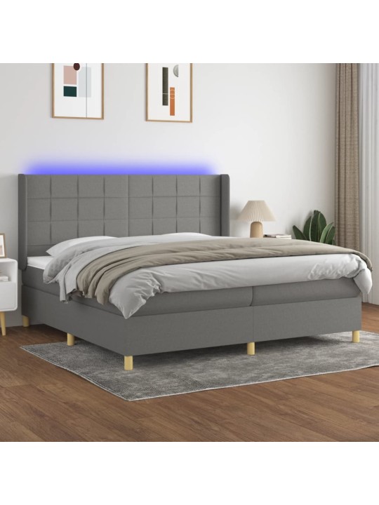 Box spring postel s matrací a LED tmavě šedá 200x200 cm textil