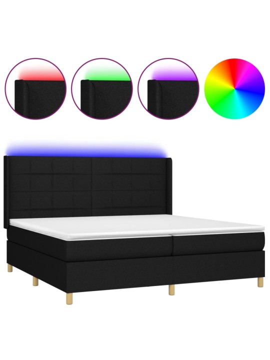 Box spring postel s matrací a LED černá 200x200 cm textil