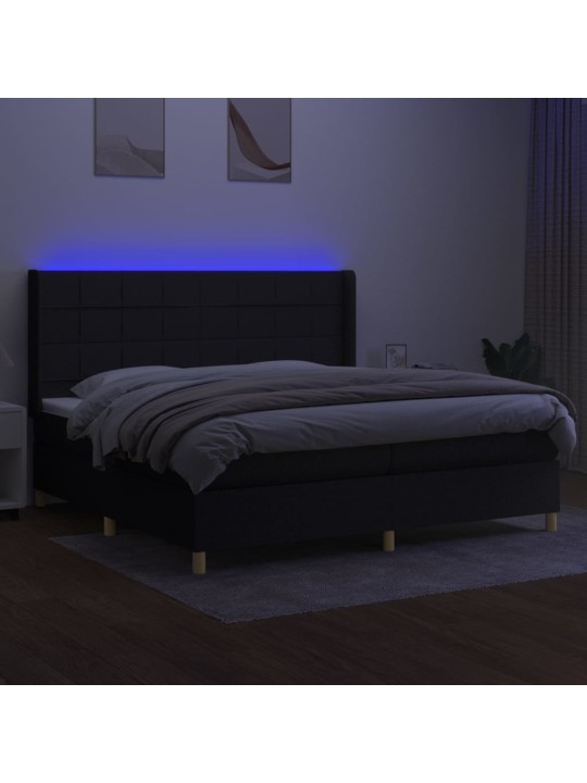 Box spring postel s matrací a LED černá 200x200 cm textil