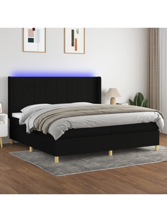 Box spring postel s matrací a LED černá 200x200 cm textil