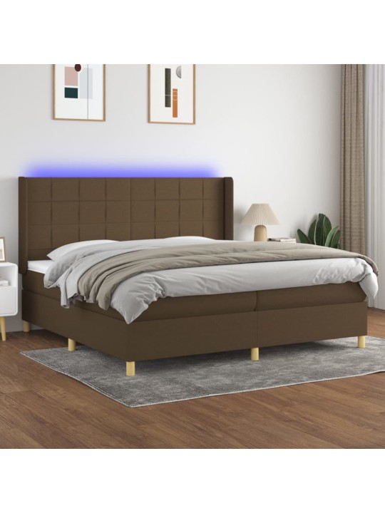 Box spring postel s matrací a led tmavě hnědá 200x200 cm textil