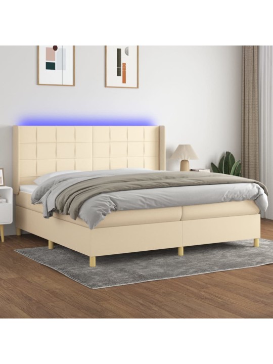 Box spring postel s matrací a led krémová 200x200 cm textil