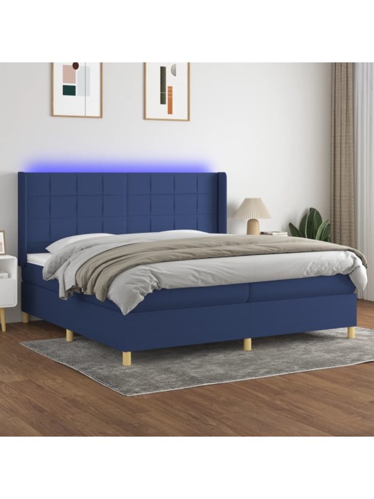 Box spring postel s matrací a led modrá 200x200 cm textil
