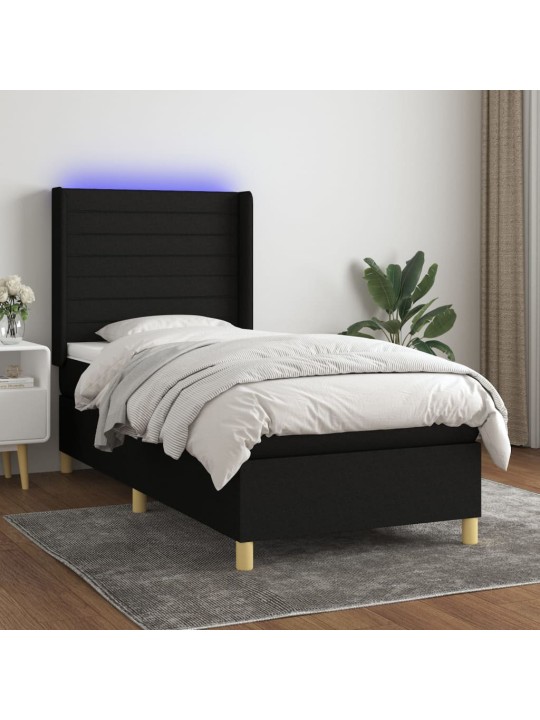 Box spring postel s matrací a LED černá 80 x 200 cm textil