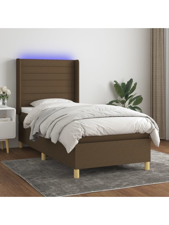 Box spring postel s matrací a LED tmavě hnědá 80x200 cm textil