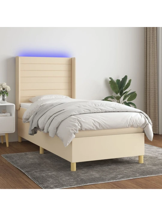 Box spring postel s matrací a led krémová 80 x 200 cm textil