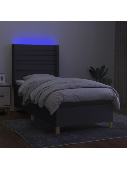 Box spring postel s matrací a LED tmavě šedá 90x190 cm textil