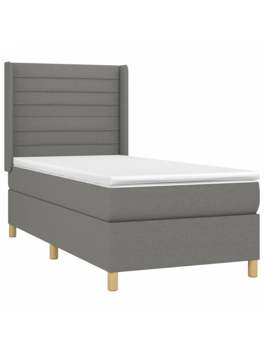 Box spring postel s matrací a LED tmavě šedá 90x200 cm textil