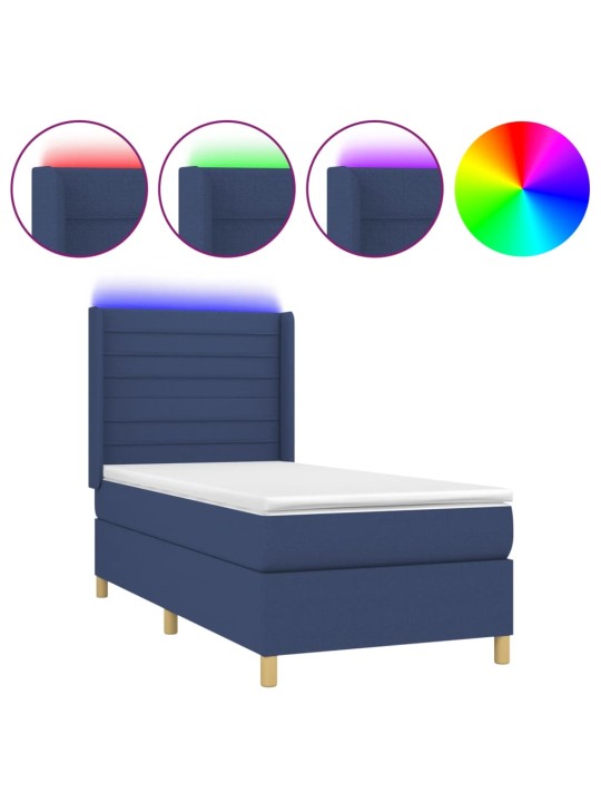 Box spring postel s matrací a LED modrá 90x200 cm textil