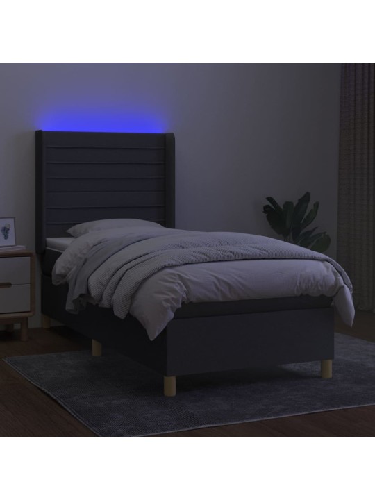 Box spring postel s matrací a LED tmavě šedá 100x200 cm textil