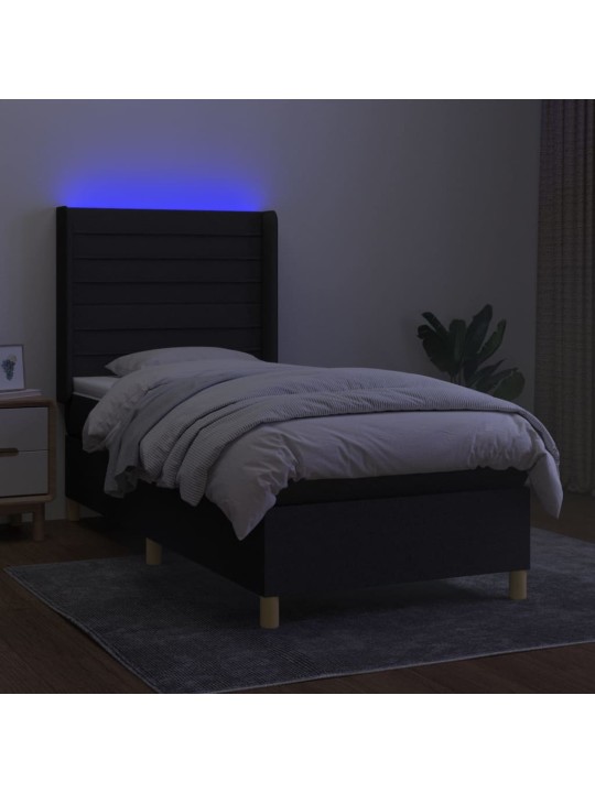 Box spring postel s matrací a LED černá 100x200 cm textil