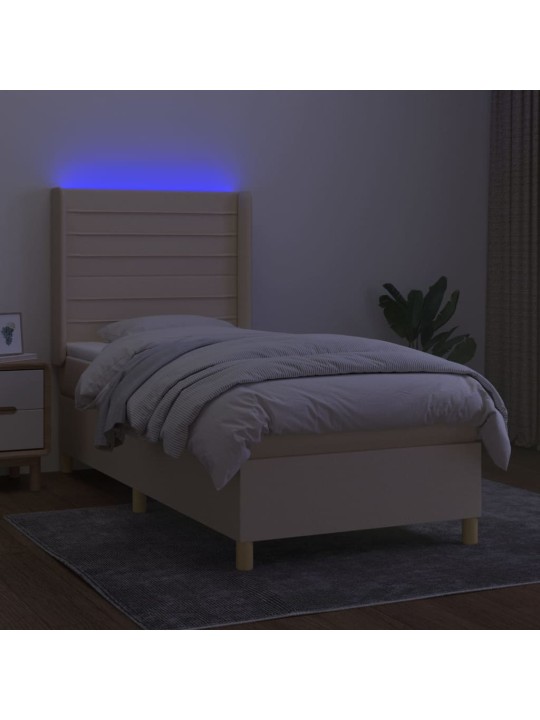Box spring postel s matrací a LED krémová 100x200 cm textil