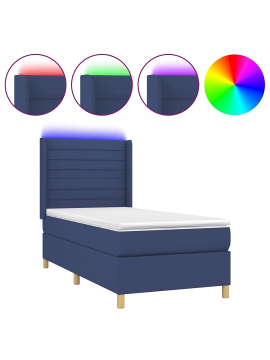 Box spring postel s matrací a LED modrá 100x200 cm textil